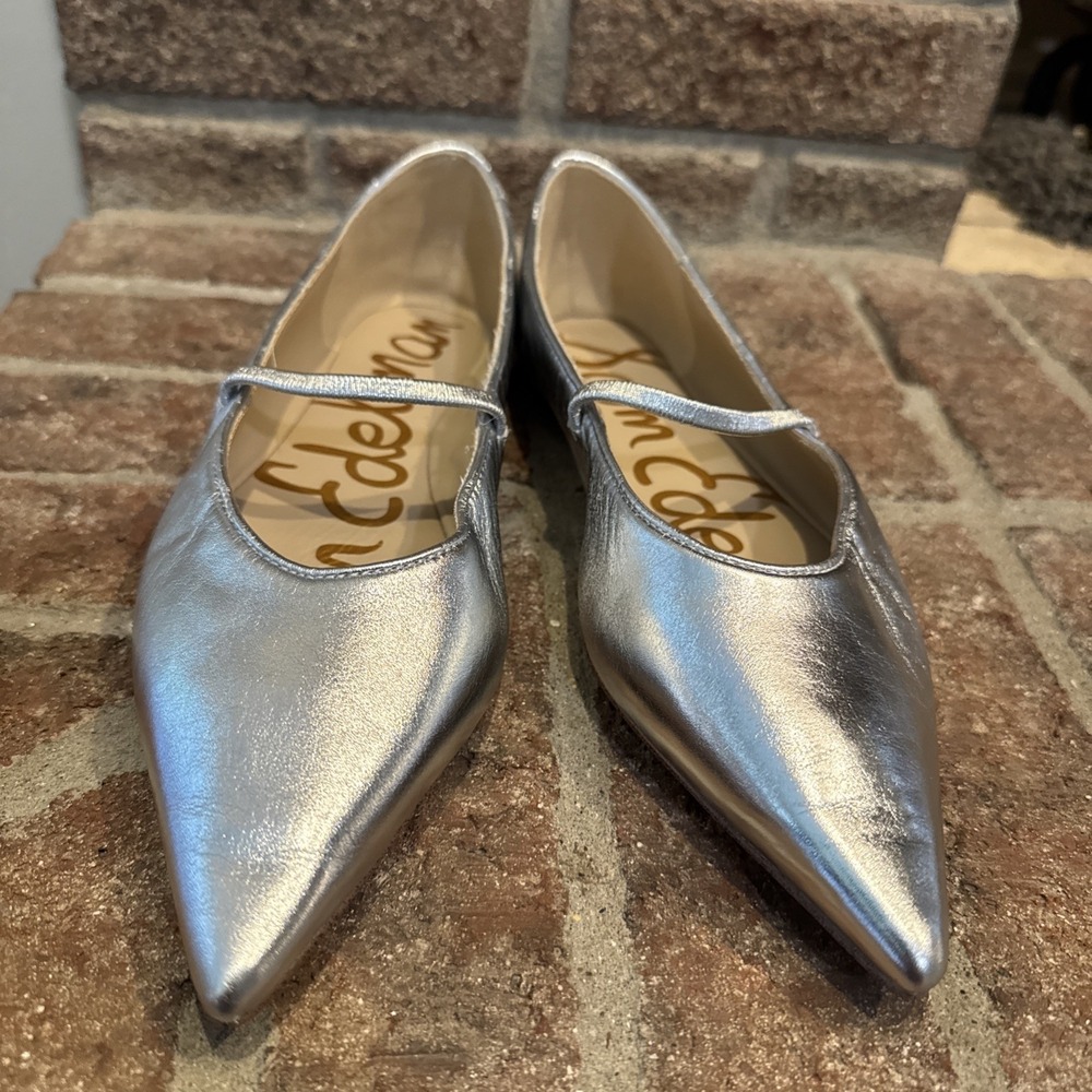 Sam Edelman Nesta Women's Silver Pointed Toe Mary Jane Flats Size 7.5 #513 - Picture 2 of 16